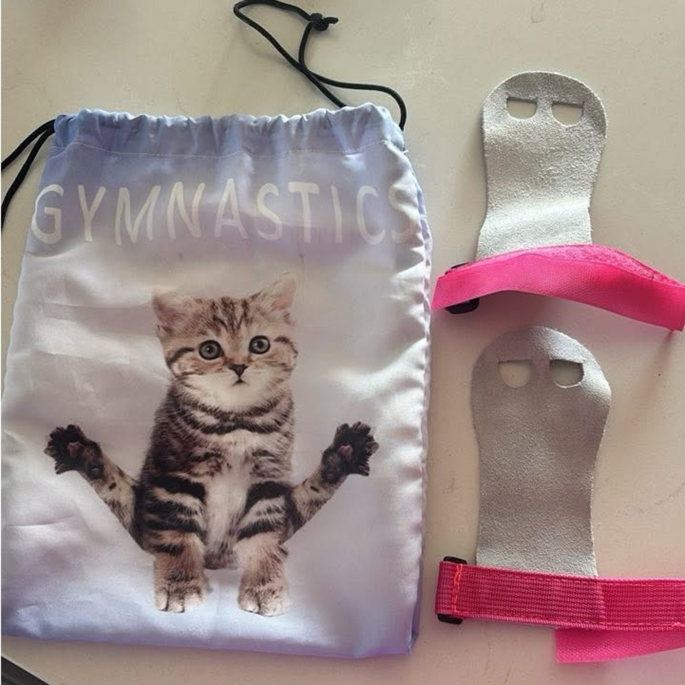 Cat Gymnastics Drawstring Bag with Pink Grips